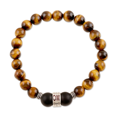 Tiger's eye and onyx unity bracelet, 'Meditate Together' - Tiger's Eye and Onyx Unity Bracelet with Sterling Accents