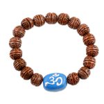Terracotta beaded unity bracelet, 'Omkara Unity' - Handcrafted Indian Brown & Blue Terracotta Unity Bracelet