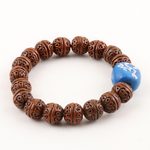 Terracotta beaded unity bracelet, 'Omkara Unity' - Handcrafted Indian Brown & Blue Terracotta Unity Bracelet