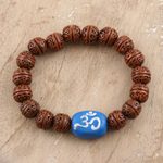 Terracotta beaded unity bracelet, 'Omkara Unity' - Handcrafted Indian Brown & Blue Terracotta Unity Bracelet