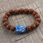 Terracotta beaded unity bracelet, 'Omkara Unity' - Handcrafted Indian Brown & Blue Terracotta Unity Bracelet