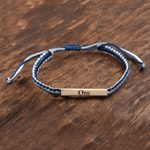 Sterling silver unity bracelet, 'Meditation Unity' - Blue & White Macrame Unity Bracelet with Sterling Silver