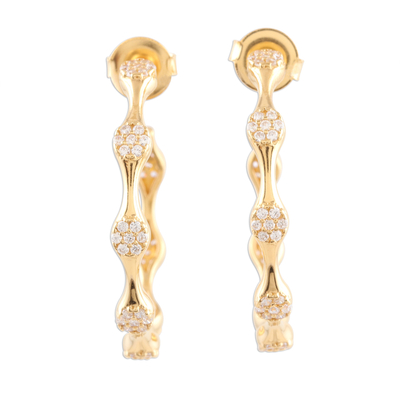 Gold plated half-hoop earrings, 'Eternally Golden' - 22k Gold Plated Half-Hoop Earrings with Cubic Zirconia