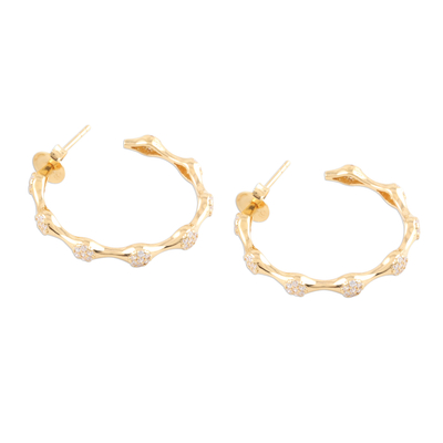 Gold plated half-hoop earrings, 'Eternally Golden' - 22k Gold Plated Half-Hoop Earrings with Cubic Zirconia