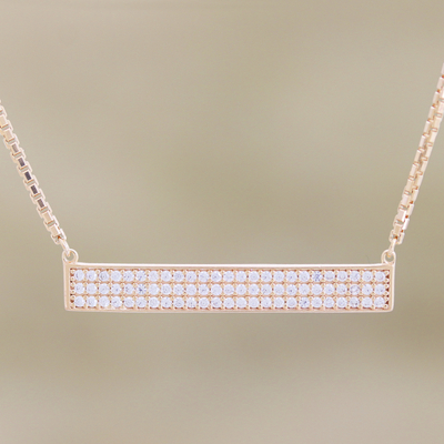 Rose gold plated pendant necklace, 'Rosy Marquee' - Rose Gold Plated CZ Pendant Necklace