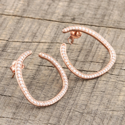 Rose gold plated drop earrings, 'Curvaceous' - Abstract Curve Drop Earrings in 22k Rose Gold Plate