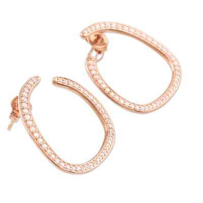 Rose gold plated drop earrings, 'Curvaceous' - Abstract Curve Drop Earrings in 22k Rose Gold Plate