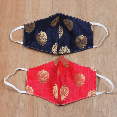 Brokat-Gesichtsmasken, (Paar) - Handgefertigte goldene Brokat-Gesichtsmasken aus Indien (Paar)