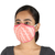 Baumwoll-Gesichtsmasken, „Rosy Cheer“ (Paar) – 2 dreilagige rosa-elfenbeinblaue Gesichtsmasken mit Baumwolldruck