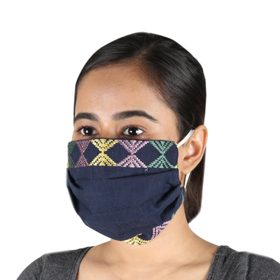Gesichtsmasken aus Baumwolle, (3er-Set) - 3 Baumwoll-Phulkari-Volksstickereien mit 3-lagigen Faltenmasken