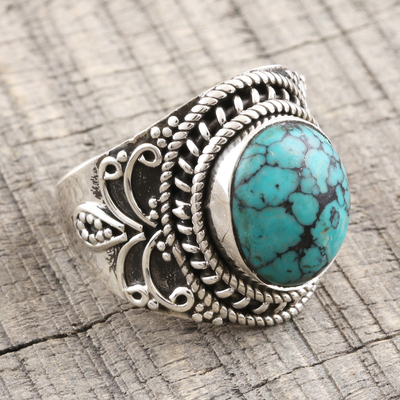 Sterling silver cocktail ring, 'Sky Dome' - Reconstituted Turquoise Cabochon and Sterling Silver Ring