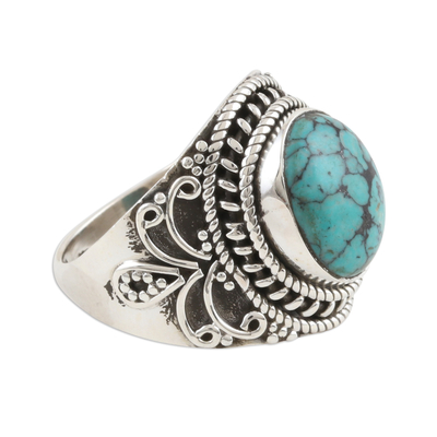 Sterling silver and reconstituted turquoise cocktail ring, 'Sky Dome' - Reconstituted Turquoise Cabochon and Sterling Silver Ring