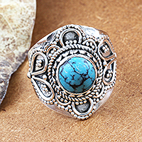 Sterling silver and reconstituted turquoise cocktail ring, 'Aura in Blue' - Reconstituted Turquoise and Sterling Silver Cocktail Ring