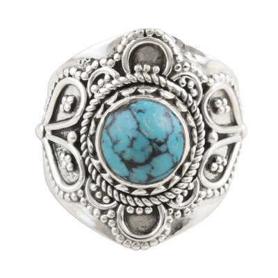 Reconstituted Turquoise and Sterling Silver Cocktail Ring