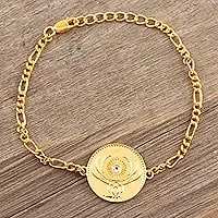 Pulsera de unidad de topacio azul chapada en oro, 'Uniting People' - Pulsera de unidad de plata de ley chapada en oro y topacio azul