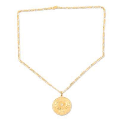 Gold plated blue topaz unity necklace, 'Uniting People' - Indian Sterling Silver and Blue Topaz Unity Necklace