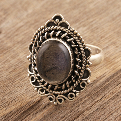 Labradorite cocktail ring, 'After Dusk' - Labradorite and Sterling Silver Cocktail Ring