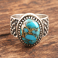 Composite Turquoise and Sterling Silver Men's Ring,'Majestic Allure'