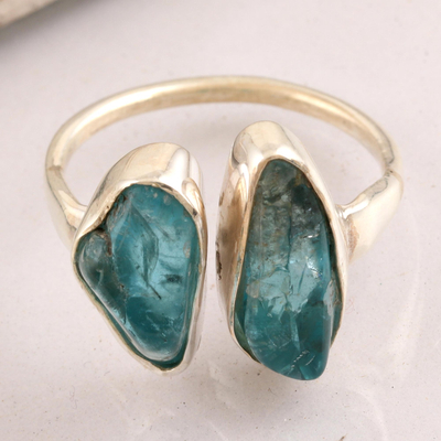 Apatite cocktail ring, 'Apatite for Togetherness' - Rough Apatite Cocktail Ring from India