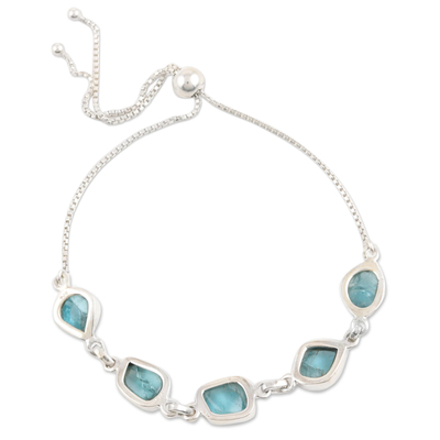 Apatite link bracelet, 'Nuggets' - Freeform Blue Apatite Link Bracelet
