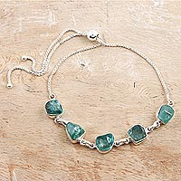 Apatite link bracelet, 'Modern Harmony in Green' - Handmade Green Apatite and Silver Link Bracelet