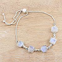 Rainbow moonstone link bracelet, 'Modern Harmony' - Freeform Rainbow Moonstone Link Bracelet