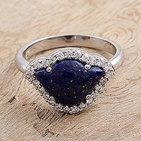 Lapis lazuli cocktail ring, 'Indigo Lotus' - Lapis Lazuli and Cubic Zirconia Cocktail Ring
