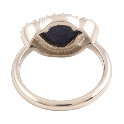 Lapis lazuli cocktail ring, 'Indigo Lotus' - Lapis Lazuli and Cubic Zirconia Cocktail Ring