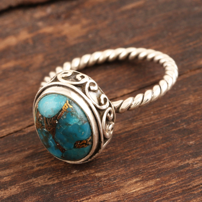 Turquoise Ring with a Sterling Silver Twist Band