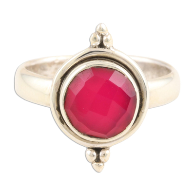 Chalcedony cocktail ring, 'Pink Summer Moon' - Faceted Pink Chalcedony Sterling Silver Cocktail Ring