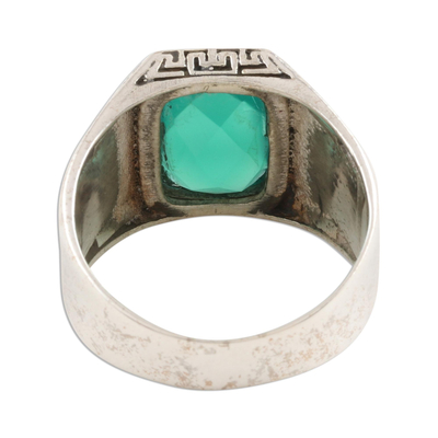 Men's onyx ring, 'Green Greek Key' - Greek Key Men's Ring with Green Onyx