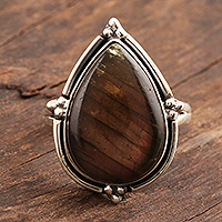 Labradorite cocktail ring, 'Magical Glory' - Labradorite and Sterling Silver Pear-Shaped Cocktail Ring