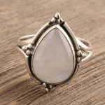Rainbow moonstone cocktail ring, 'Misty Glory' - Rainbow Moonstone Sterling Silver Cocktail Ring