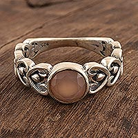 Chalcedony single-stone ring, 'Perfect Pink' - Heart Motif Pink Chalcedony Ring