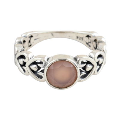 Heart Motif Pink Chalcedony Ring