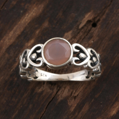 Chalcedony single-stone ring, 'Perfect Pink' - Heart Motif Pink Chalcedony Ring