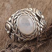 Rainbow moonstone cocktail ring, 'Misty Appeal' - Sterling Silver and Rainbow Moonstone Cocktail Ring