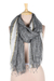 Linen shawl, 'Timeless Charm in Black' - 100% Linen Shawl in Black and White with Golden Accent (image 2b) thumbail