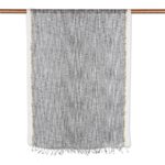 Linen shawl, 'Timeless Charm in Black' - 100% Linen Shawl in Black and White with Golden Accent