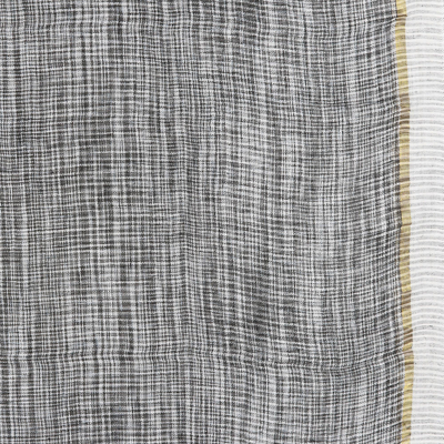 Mantón de lino - Chal de 100% lino en blanco y negro con detalles dorados