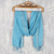 Linen shawl, 'Timeless Charm in Cyan' - Cyan and White All-Linen Shawl from India thumbail