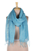 Linen shawl, 'Timeless Charm in Cyan' - Cyan and White All-Linen Shawl from India (image 2b) thumbail