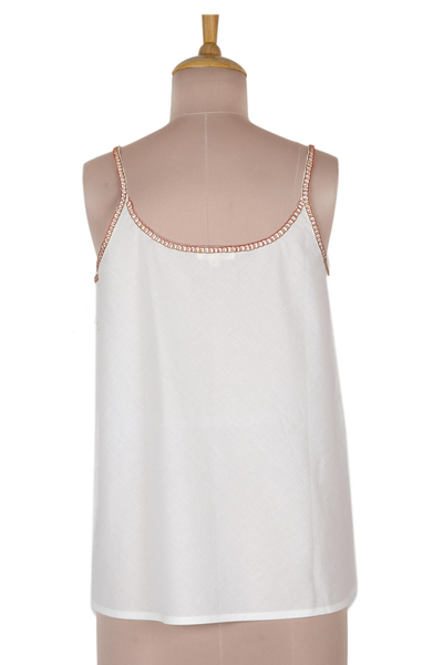 Embroidered camisole-style tank top, 'Summer Blooms in Russet' - Cotton Camisole-Style Embroidered Tank Top