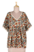Short-sleeved cotton blouse, 'Paisley Symphony' - V-Neck Cotton Floral Paisley Print Top with Crochet Trim thumbail