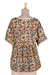 Short-sleeved cotton blouse, 'Paisley Symphony' - V-Neck Cotton Floral Paisley Print Top with Crochet Trim (image 2c) thumbail