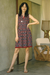 Sleeveless cotton dress, 'Tulip Delight' - Blue and Red Print A-Line Cotton Dress thumbail