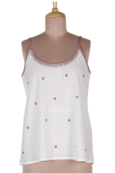 Embroidered cotton tank top, 'Summer Blooms' - Embroidered Camisole-Style Tank Top