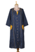 Hemdblusenkleid aus Baumwolle - Marineblau bedrucktes Baumwollhemdkleid aus Indien