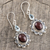 Garnet and blue topaz dangle earrings, 'Winning Combination' - Oxidized Flower Earrings with Garnet and Blue Topaz (image 2b) thumbail