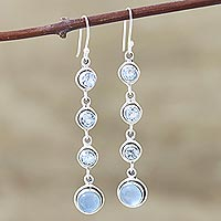 Blue topaz and chalcedony dangle earrings, 'Blue Showers' - Blue Topaz and Chalcedony Earrings from India